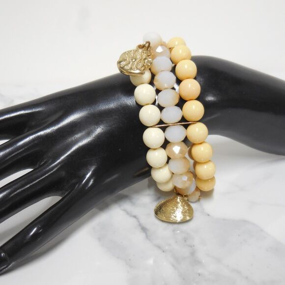 Beaded Layered Beach Style Bracelet | 3-String Ocean Charm Shell & Fish Accents - Picture 4 of 4
